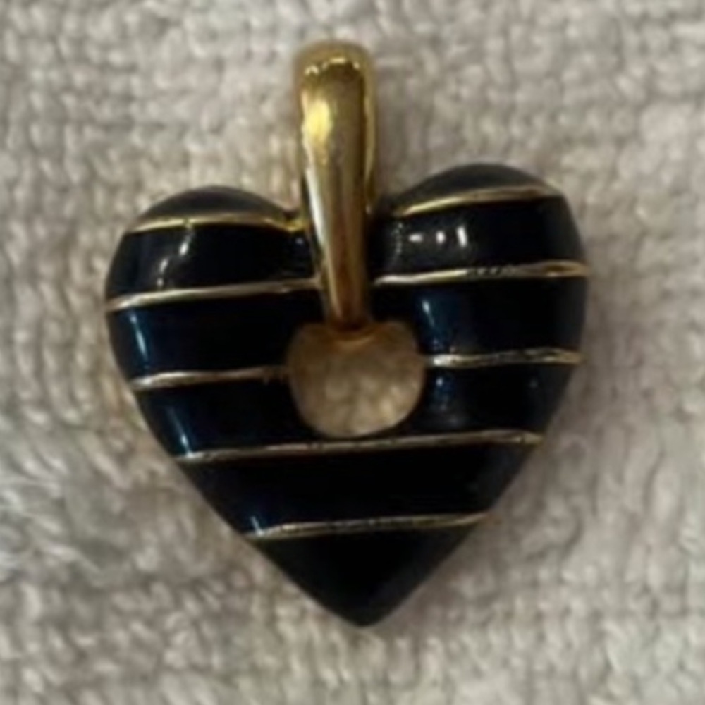 Joan Rivers enamel black and gold heart pendant